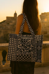 Handblock Printed Quilted Tote Bag without zip/button 17x18x 6 inches