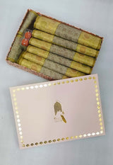 Diwali Gift Box with Banarasi Zari Table Runner, Set Of 6 Mats, 6 coaster & 2 laddoo candles