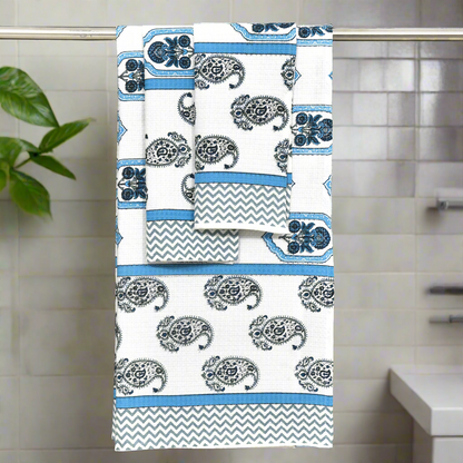 Gift Set - Handblock Printed Towels - 1 Bath + 2 Hand Towels