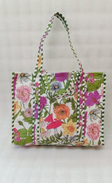 Handblock Printed Quilted Tote Bag without zip/button 17x18x 6 inches