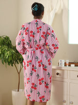 Cotton Kimono Handblock Printed Unisex Bathrobe - Free Size