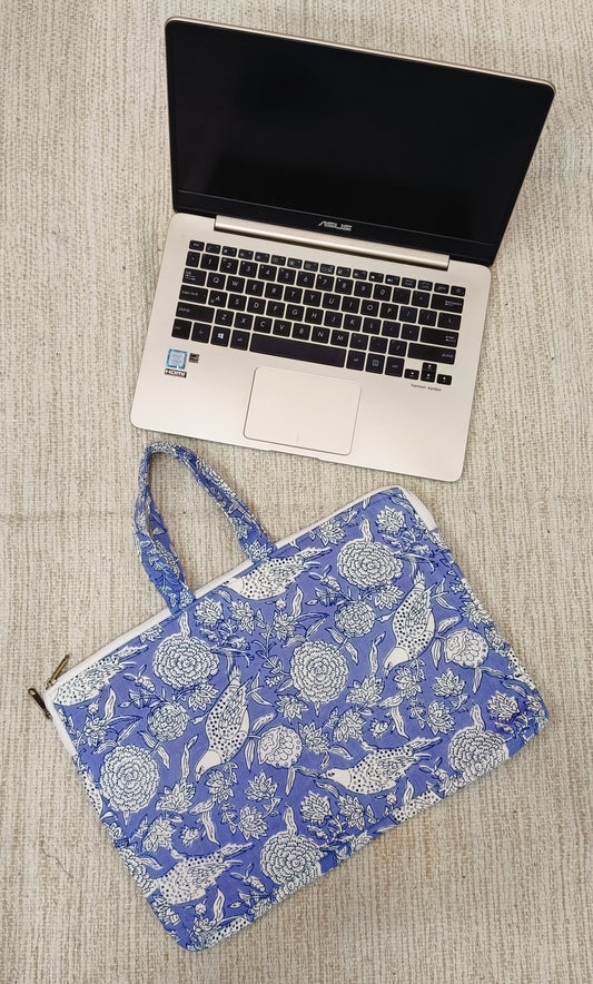 Laptop Bag with Handle -100% Cotton with handblock print and cushion support - 13-15 inches