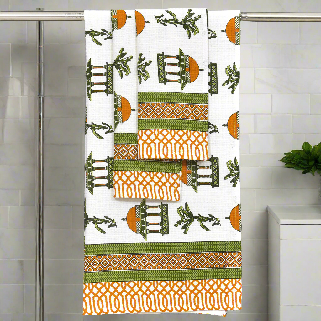 Gift Set - Handblock Printed Towels - 1 Bath + 2 Hand Towels