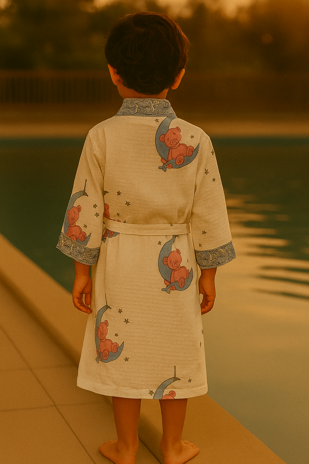 Handblock printed waffle cotton bathrobe for kids - 4-13 years old