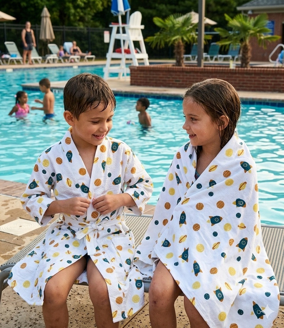 Kids Bathrobe and Bath-towel Gift Set with Box | 4-13 years