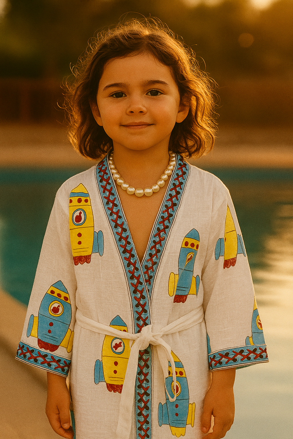 Handblock printed waffle cotton bathrobe for kids - 4-13 years old