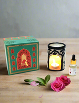 Jaipur Blue Pottery Aroma Oil Diffuser Gift Set – Rose Fragrance