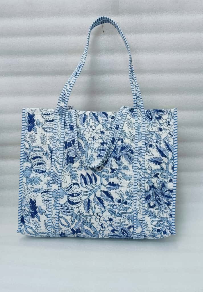 Handblock Printed Quilted Tote Bag without zip/button 17x18x 6 inches