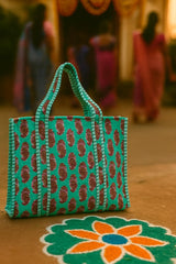 Handblock Printed Quilted Tote Bag without zip/button 17x18x 6 inches
