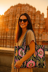Handblock Printed Quilted Tote Bag without zip/button 17x18x 6 inches