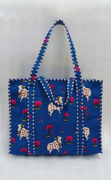 Handblock Printed Quilted Tote Bag with concealed zip ( 17x18x 6 inches)