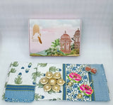 Diwali Gift Box | 1 Double Bedsheet, 1 Pair Door Hanging, 1 Metal Urli, 2 Laddoo Candles