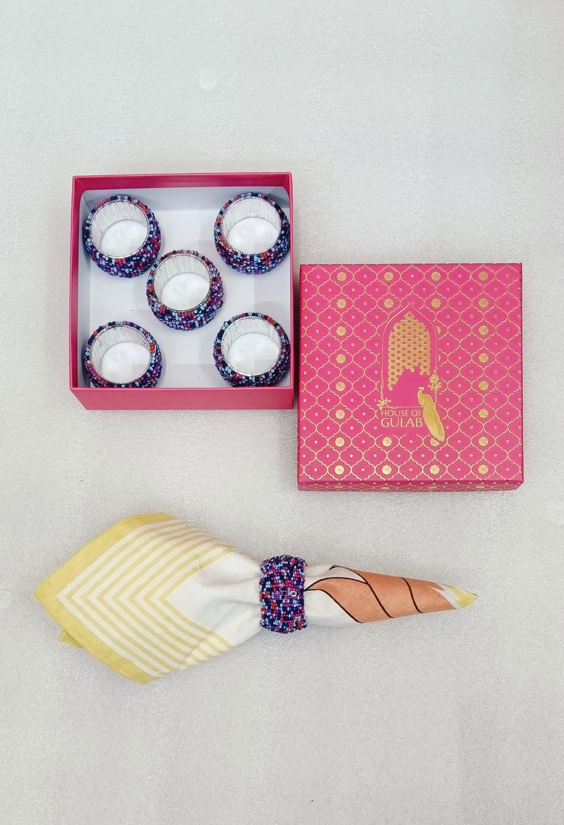 Handcrafted Fancy Beaded Napkin Ring Set of 6 – Perfect for Dining & Parties
