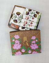 Diwali Gift Box with Handblock Printed Canvas Cotton Table Runner & Set Of 6 Mats, 2 laddoo candles