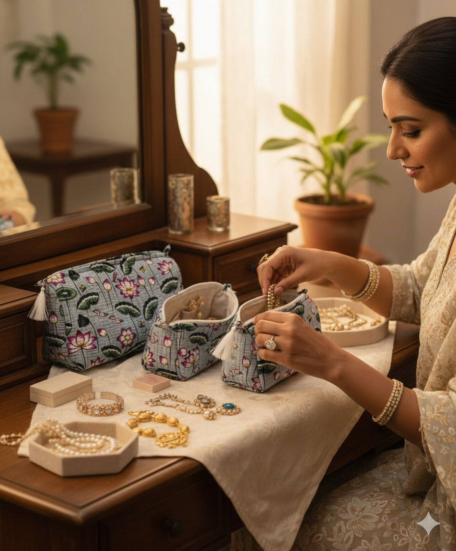 Set of 3 cosmetic bag/pouches with waterproof lining