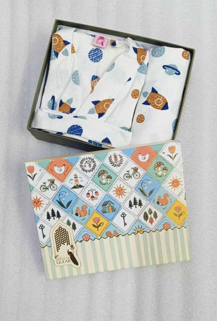 Kids Bathrobe and Bath-towel Gift Set with Box | 4-13 years
