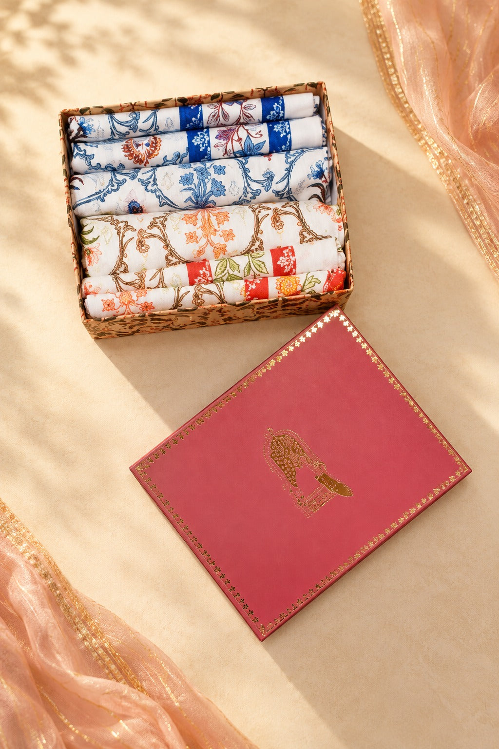 Diwali Gift Box His & Her Towel Gift Set - Handblock Printed Towels - 2 Bath + 4 Hand Towels in 2 designs