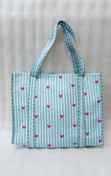 Handblock Printed Quilted Tote Bag without zip/button 17x18x 6 inches