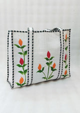 Hand-Painted Floral Tote Bag – Double-Sided Artisan Cotton Tote | Spacious Everyday Carry Bag (No Zip)- 17x18x6 inches