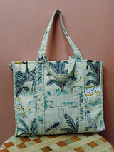 Handblock Printed Quilted Tote Bag without zip/button 17x18x 6 inches