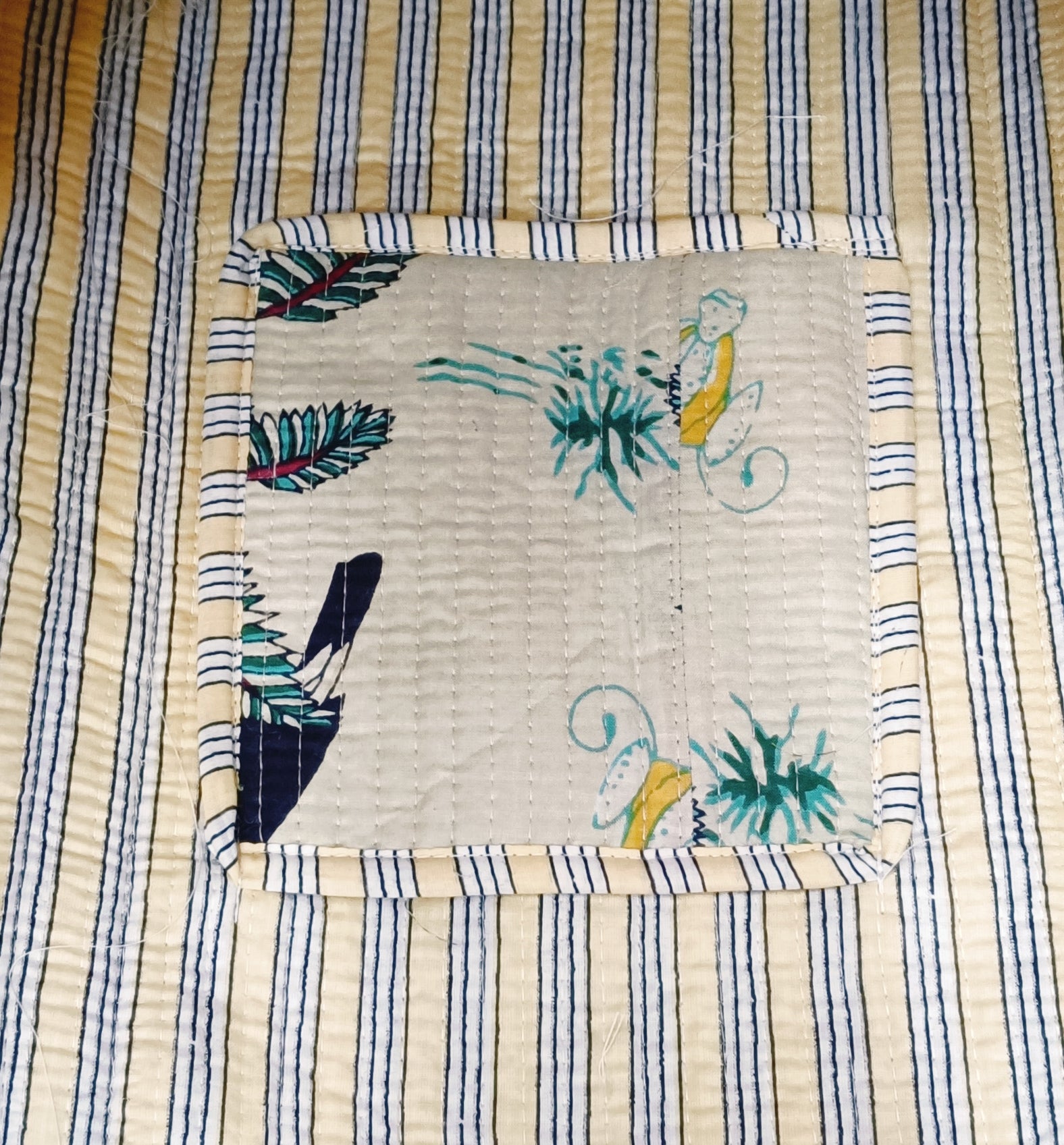 Handblock Printed Quilted Tote Bag without zip/button 17x18x 6 inches