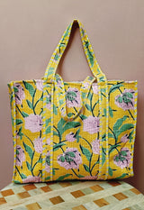 Handblock Printed Quilted Tote Bag without zip/button 17x18x 6 inches