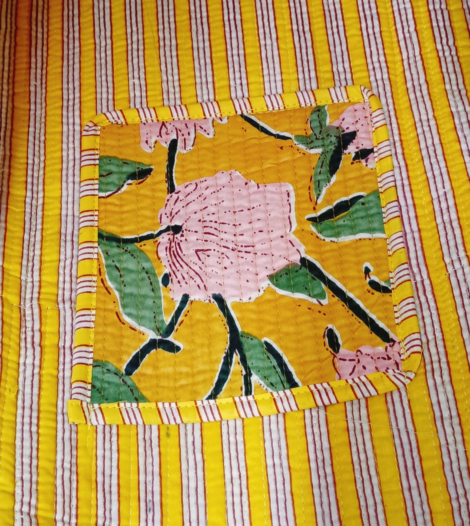 Handblock Printed Quilted Tote Bag without zip/button 17x18x 6 inches