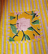 Handblock Printed Quilted Tote Bag without zip/button 17x18x 6 inches