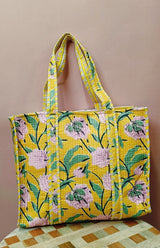 Handblock Printed Quilted Tote Bag without zip/button 17x18x 6 inches