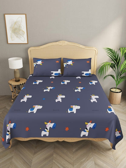 Kids Print Double bedsheet with 2 Pillow Covers