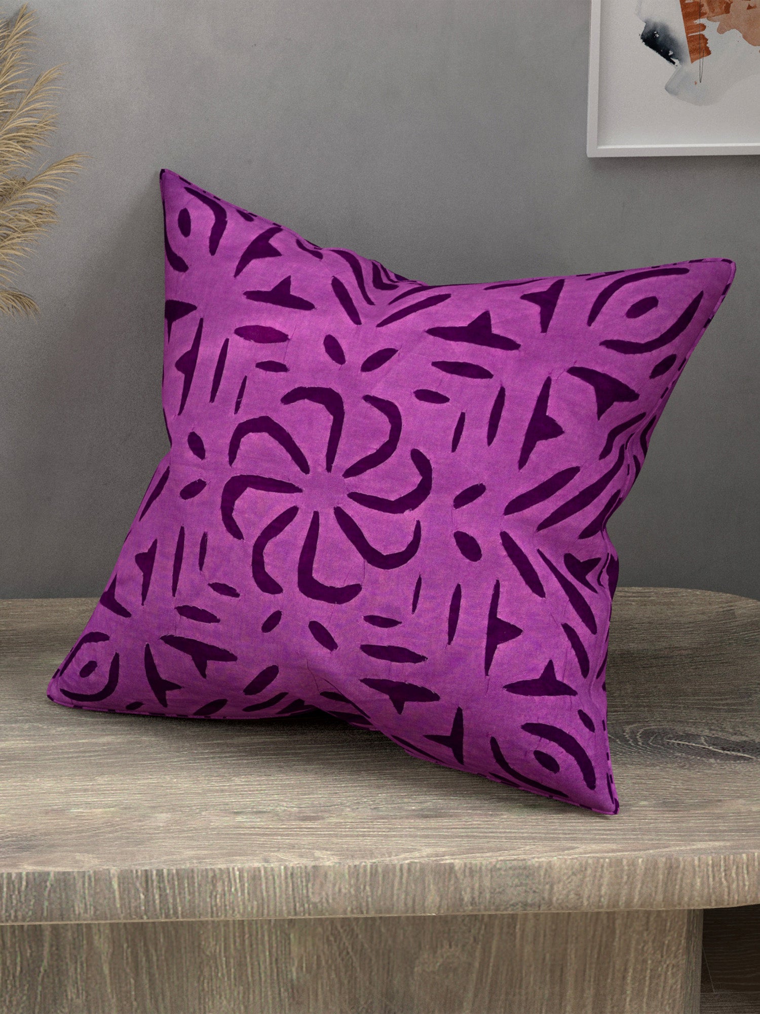 Handmade cotton applique work cushion cover - 16 X16 Inches