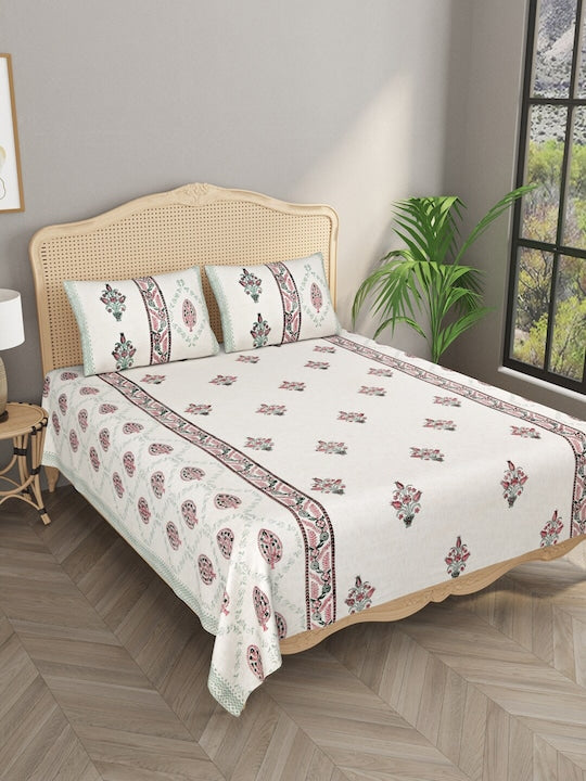 Handblock printed Slub Cotton Bedcover - Double King with 2 Pillow Covers