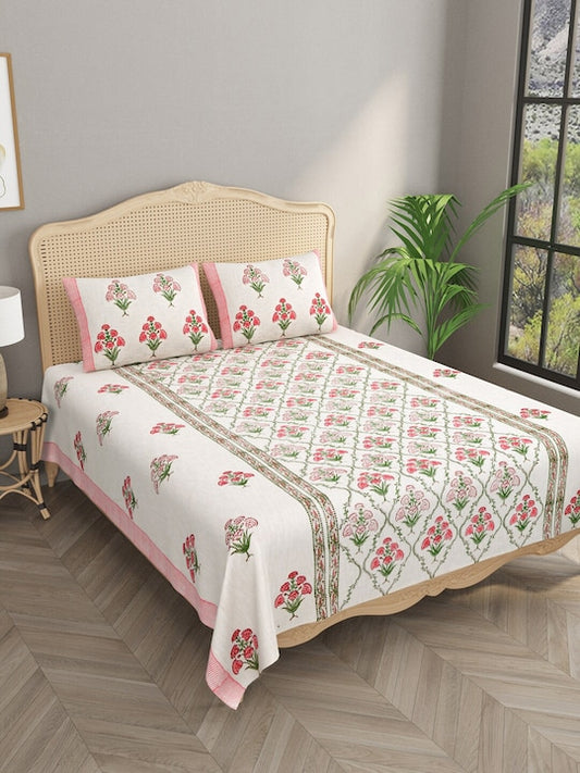 Double Bed King Printed Reversible Bed Cover & Pillow Covers