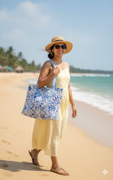 Handblock Printed Quilted Tote Bag without zip/button 17x18x 6 inches