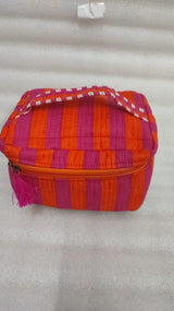 Handcrafted Quilted Makeup Organizer Bag | Cosmetic & Travel Vanity Case - 9x6.5x6.2 inches