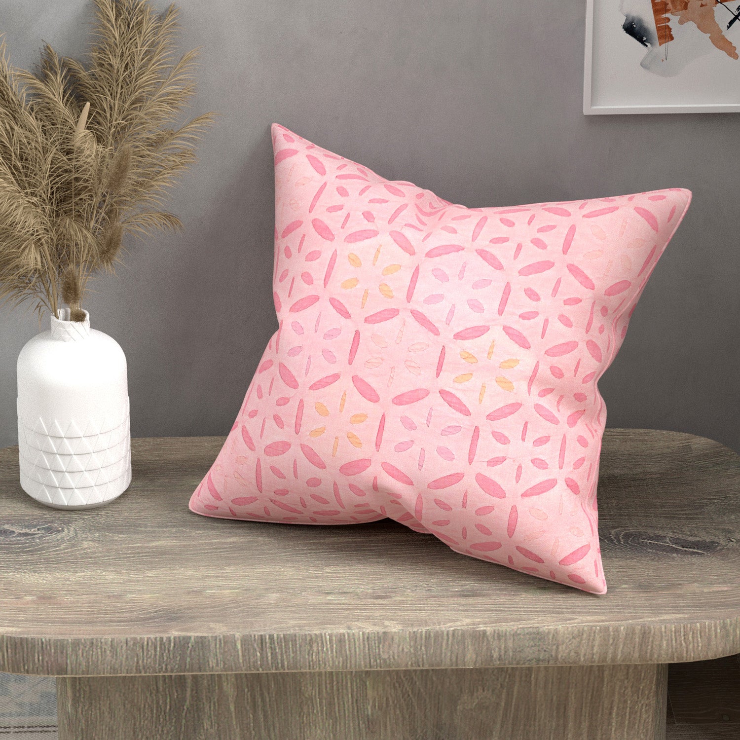 Handmade cotton applique work cushion cover - 16 X16 Inches