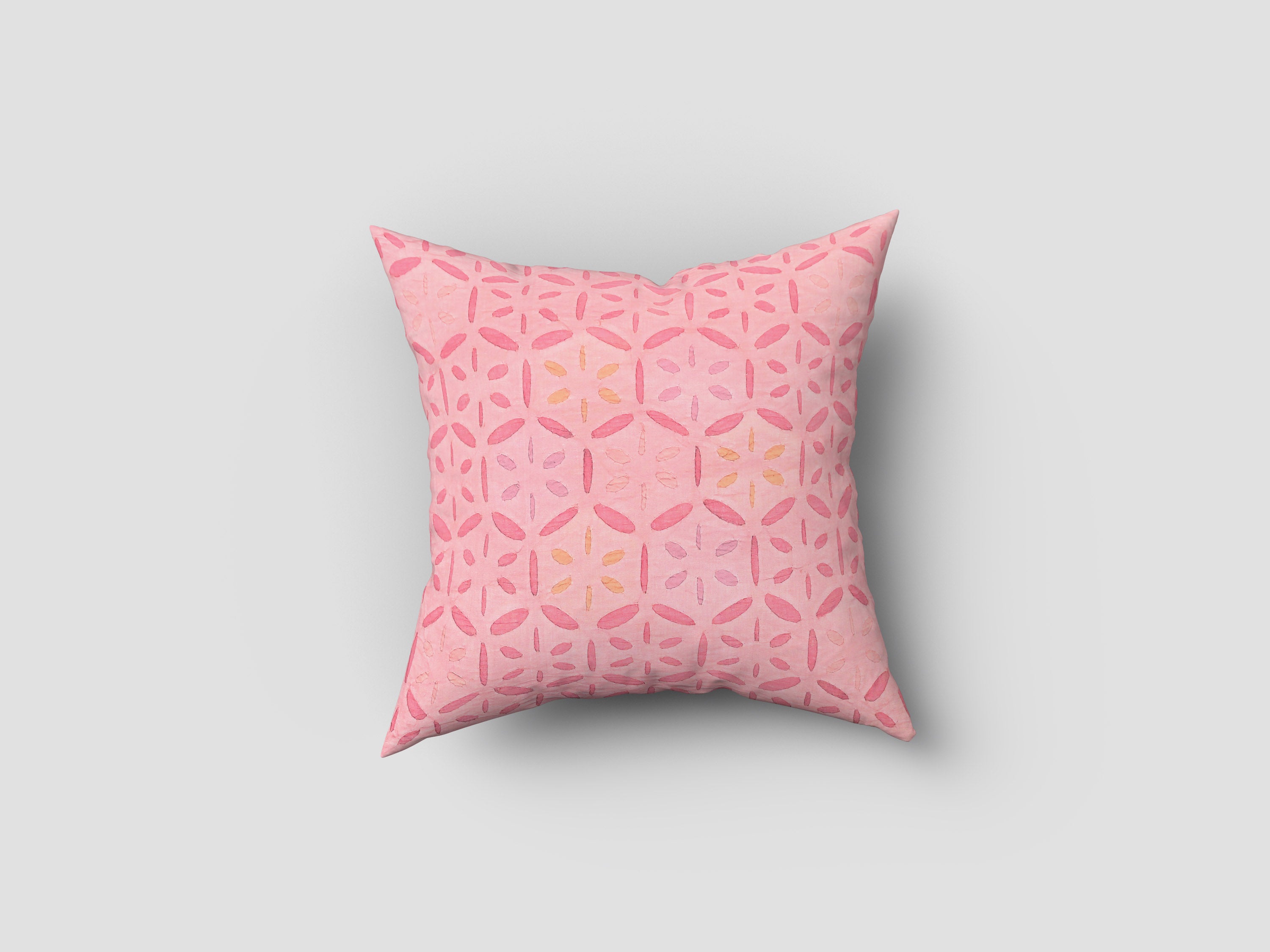 Handmade cotton applique work cushion cover - 16 X16 Inches
