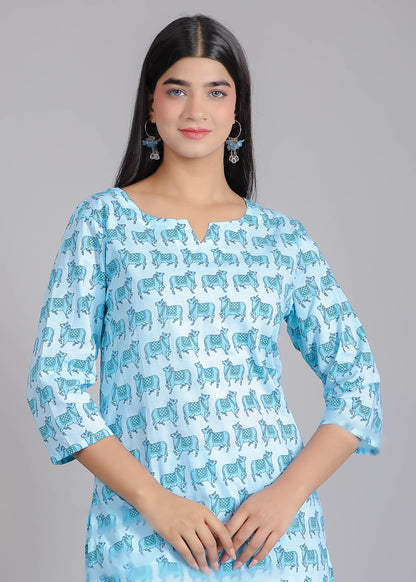 Bull on Blue Cotton Lounge Set for Women