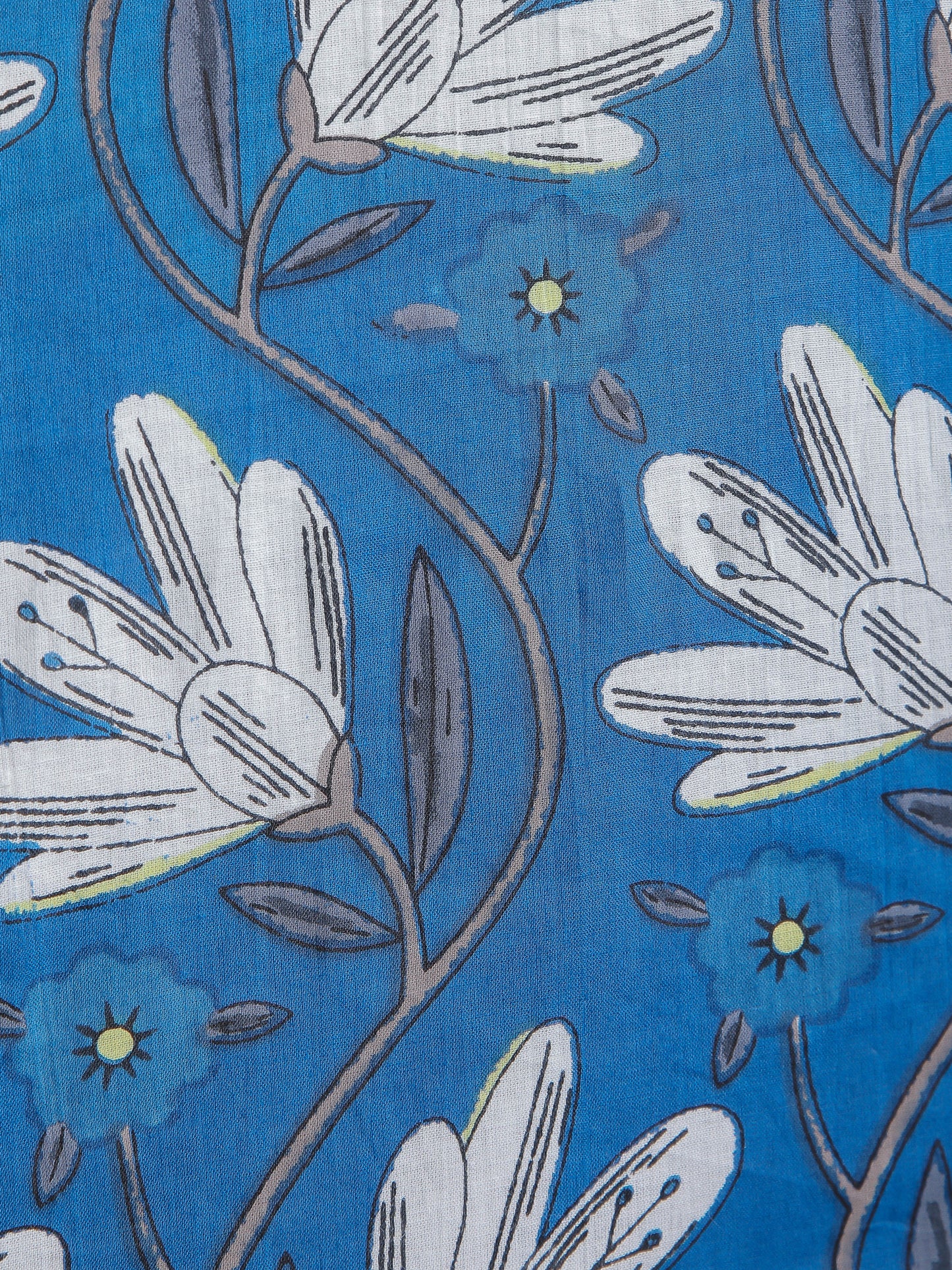 White Floral Motifs on Blue Cotton Lounge Set for Women