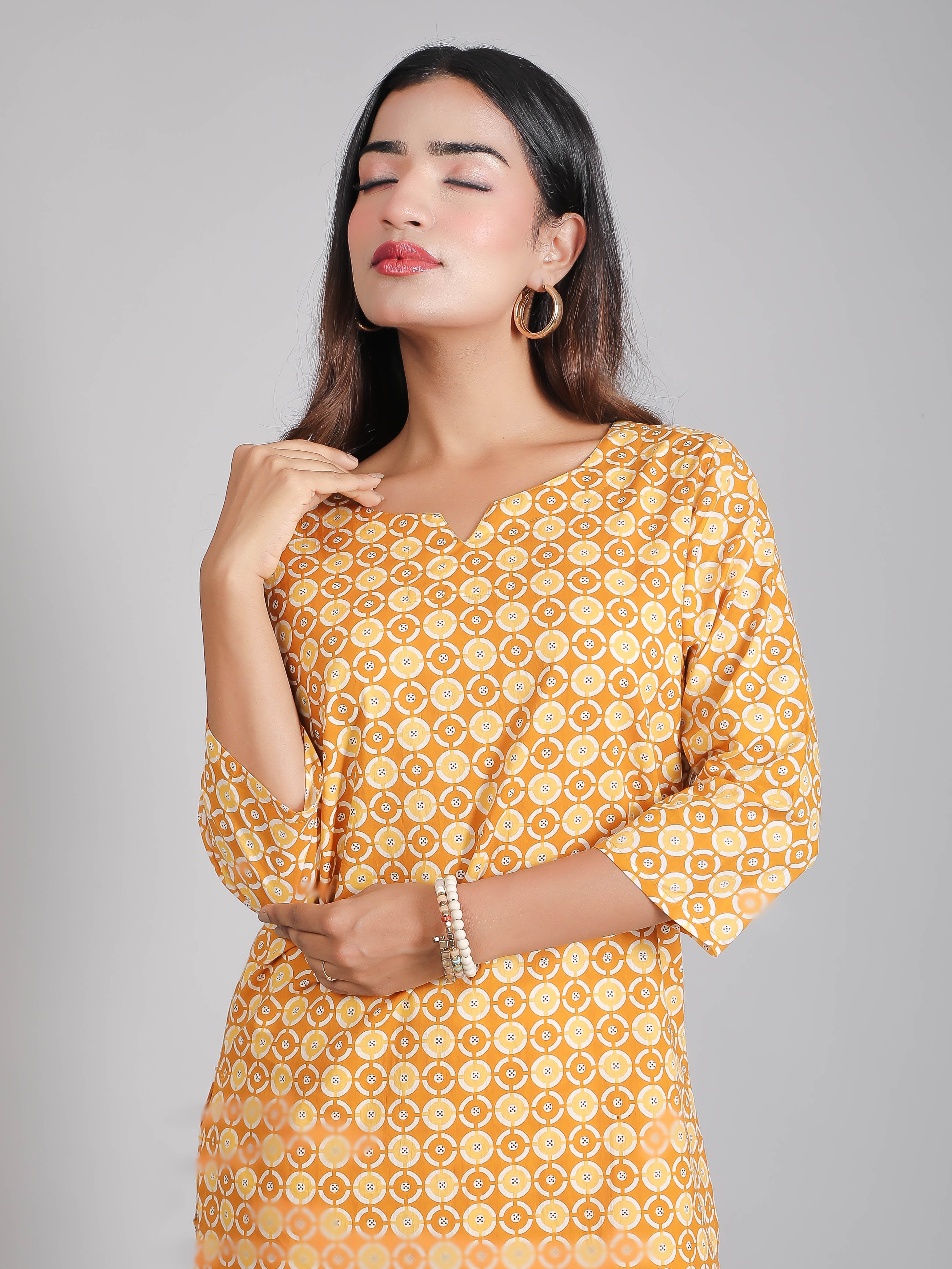 Yellow & Brown Cotton Lounge Set for Women
