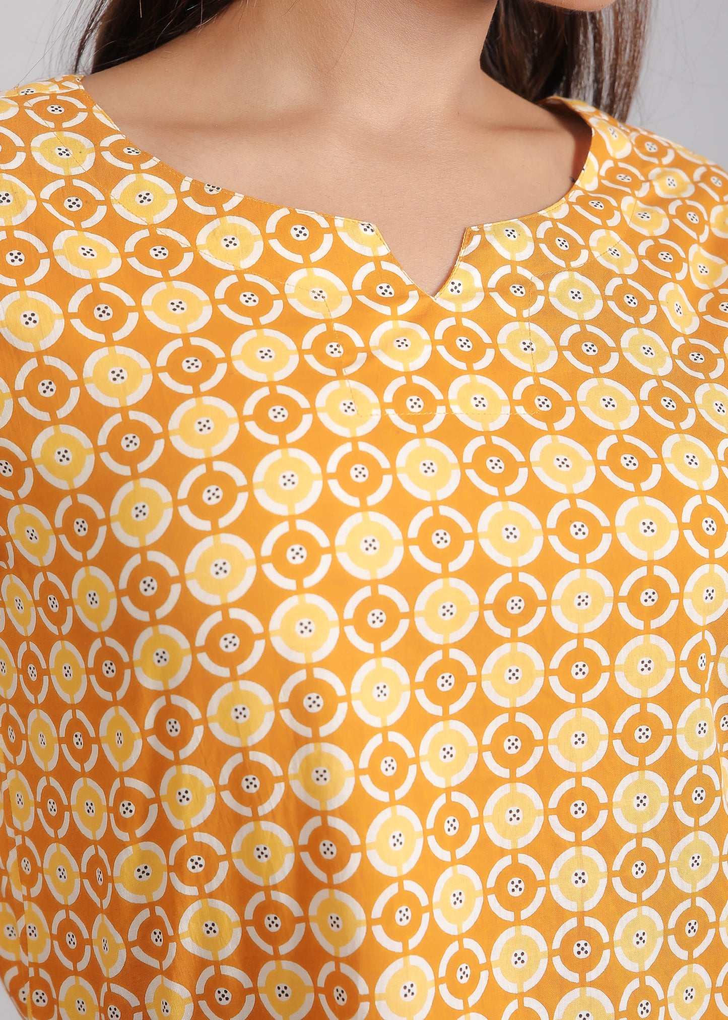 Yellow & Brown Cotton Lounge Set for Women