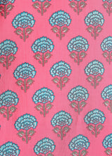 Blue Floral Motifs on Pink Cotton Lounge Set for Women