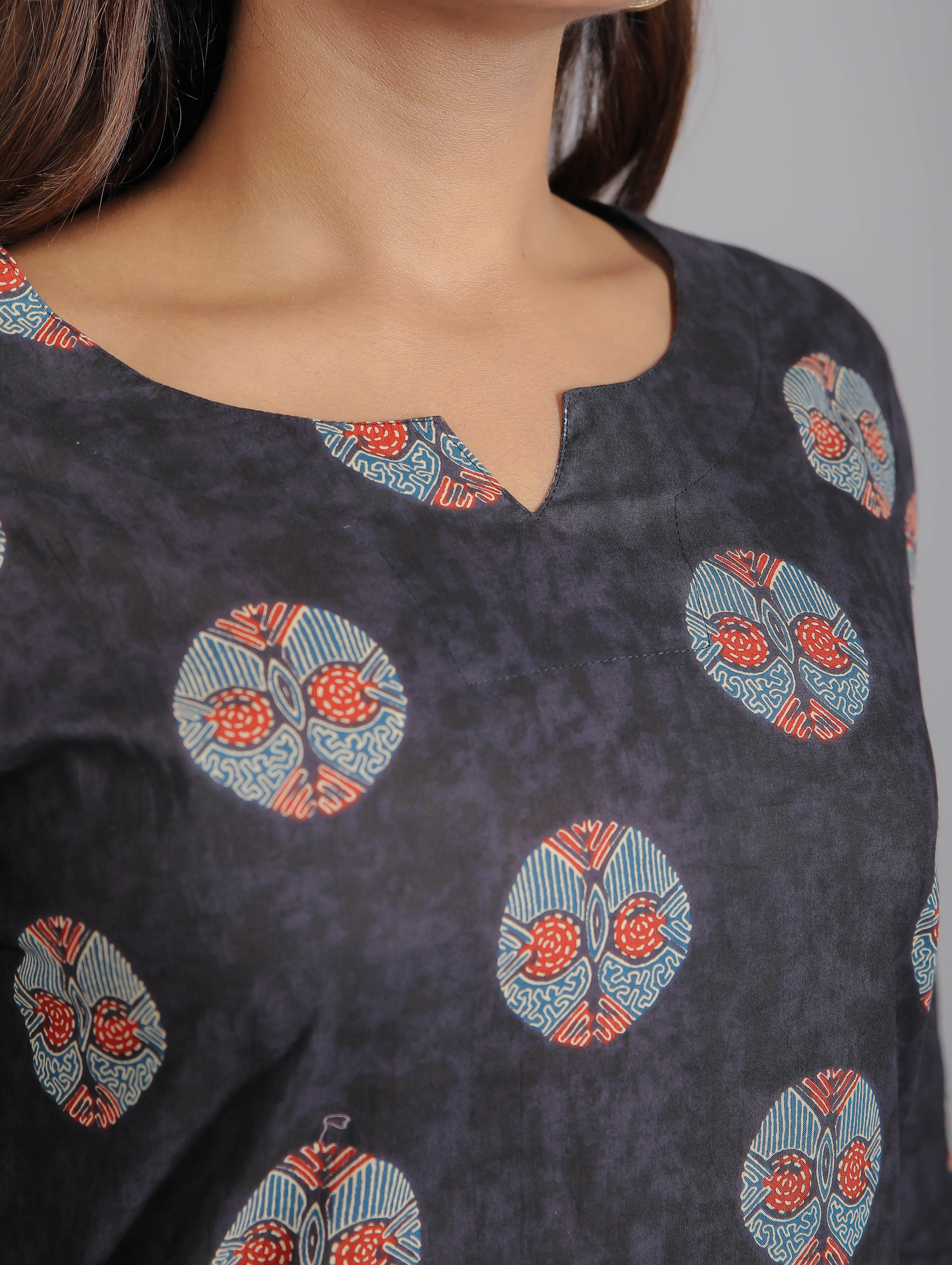 Blue motifs on Purple Cotton Lounge Set for Women