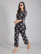 Blue motifs on Purple Cotton Lounge Set for Women