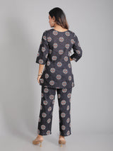 Blue motifs on Purple Cotton Lounge Set for Women