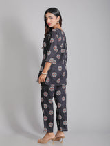 Blue motifs on Purple Cotton Lounge Set for Women