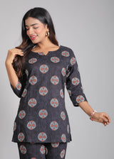 Blue motifs on Purple Cotton Lounge Set for Women