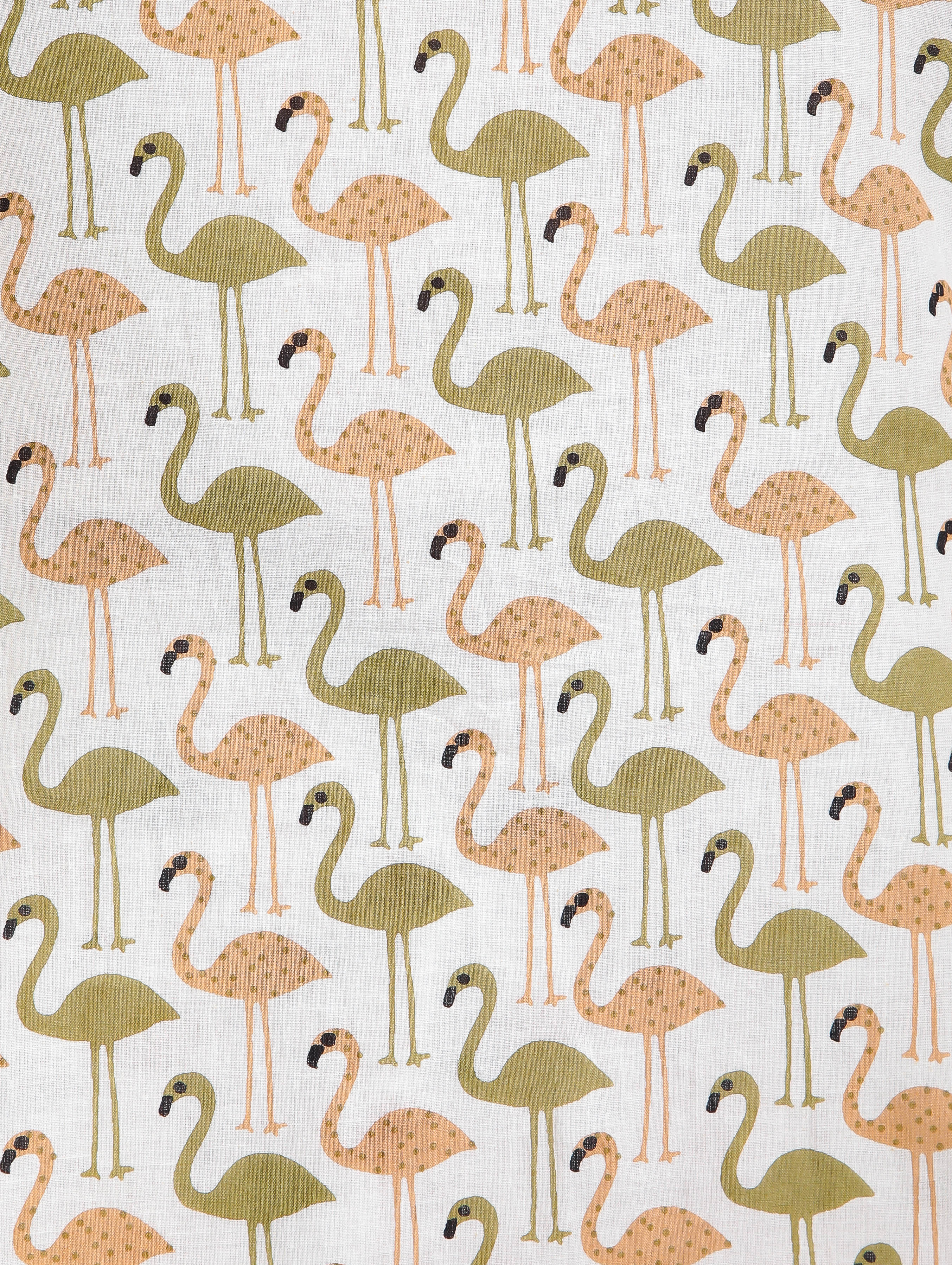 Flamingo Print on White Cotton Lounge Set for Women