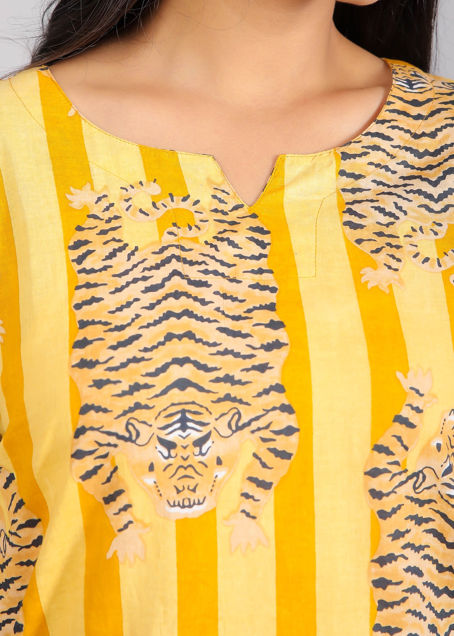 Tiger Skin on Yellow Cotton Lounge Set for Women