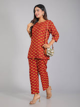 Leopard Print on Maroon Cotton Lounge Set for Women